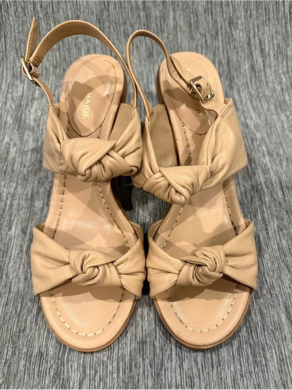 Alex Marie Tan Knotted Leather Block Heel Sandals